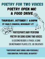 "Poetry for Two Voices" Open Mic & Food Drive, Woodbury